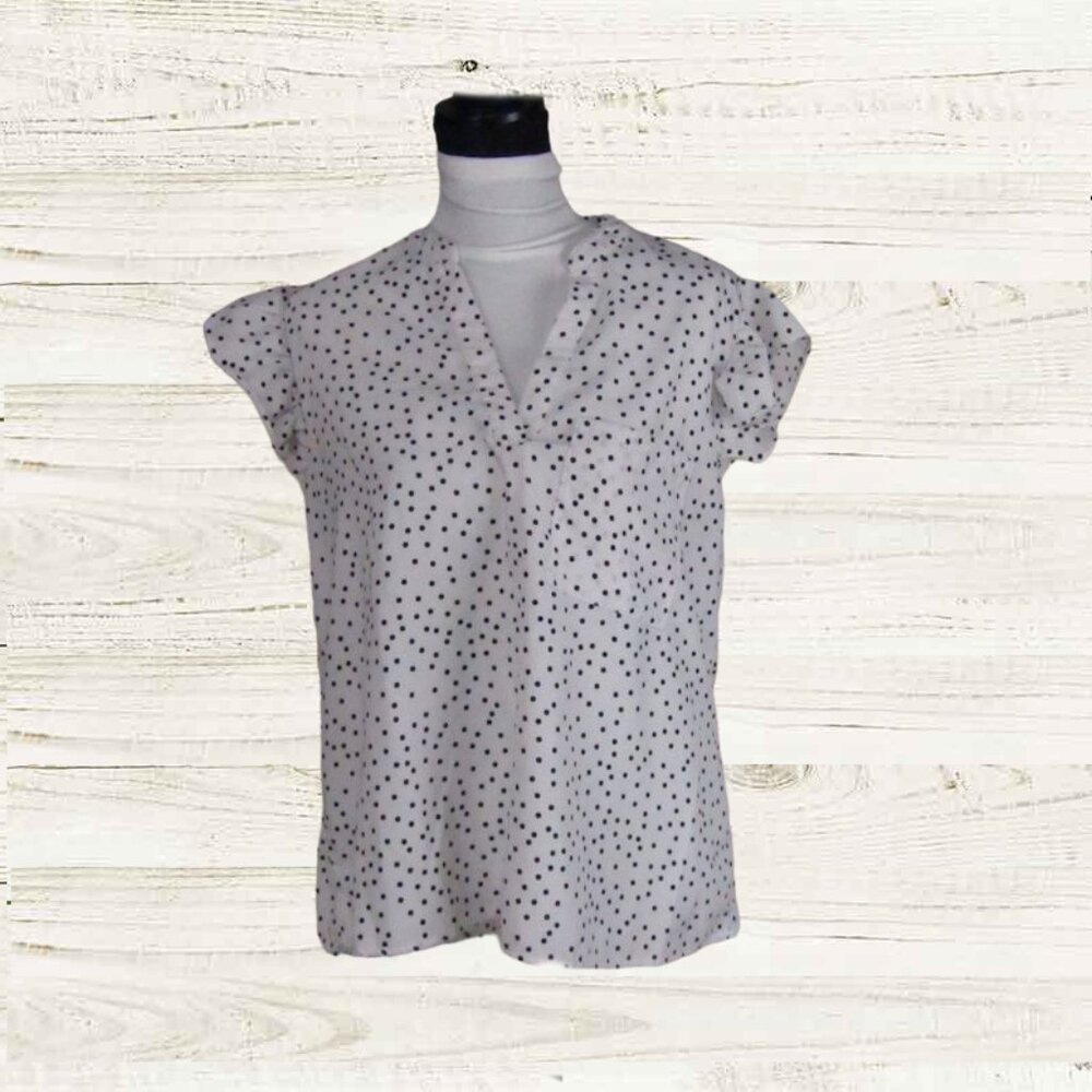 Shein womens top blouse white w black dots size 1XL short sleeves